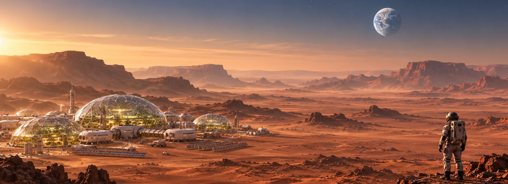 火星基地与远处地球的想象图